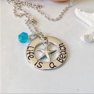 NWOT Life is a Beach Silvertone 18”-20” Adjustable Beaded Starfish Necklace